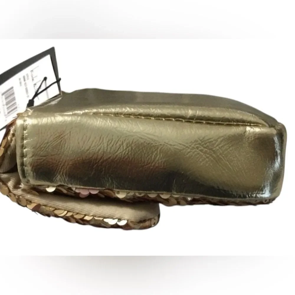 NWT Nicole Miller Gold Sequin Quilted Small Crossbody Bag Shoulder Purse Handbag